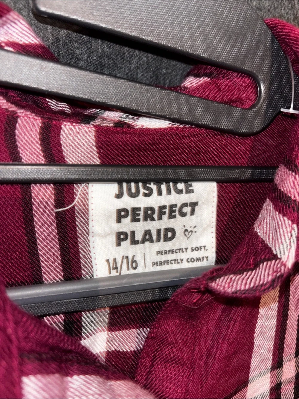 Justice Girls Burgundy Plaid Jean-Style Jacket